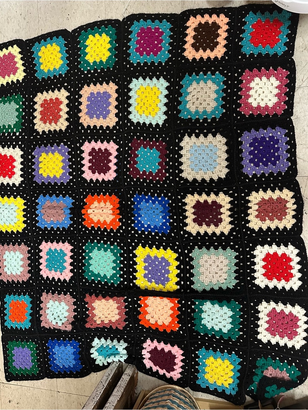 Handmade Multicolor Crochet Granny Square Throw Blanket - Black Border